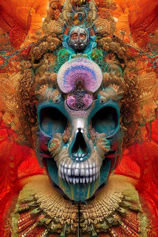 Image similar to 3 d goddess fractal close - up frontal portrait with ram indian flag skull. beautiful intricately detailed indian fractal mask. betta fish, jellyfish fractal, bio, india luminescent, plasma, ice, water, wind, creature, mandelbulb, fractal, artwork by tooth wu and wlop and beeple and greg rutkowski