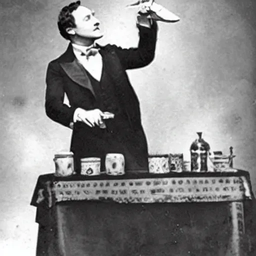 Image similar to Houdini performing a magic trick