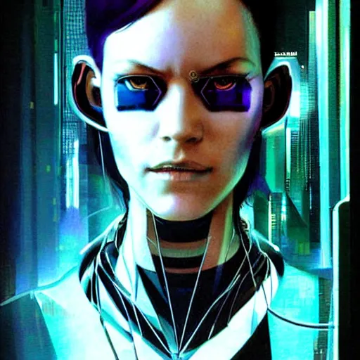 Image similar to Cyberpunk woman with eye implants, portrait shot, illustration, poster art by Drew Struzan