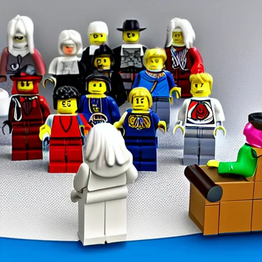 Image similar to a picture of a pastor preaching to his congregation, in the style of LEGO, standing behind a puplit highly detailed