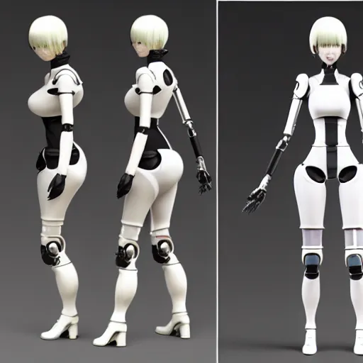 Image similar to professional engineering CAD exploded view of a realistic female android companion modeled after 2B nier automata, solidworks, catia, autodesk inventor, unreal engine, gynoid cad design inspired by Masamune Shirow and Boston Dynamics and Ross Tran and WLOP, product showcase, octane render 4k