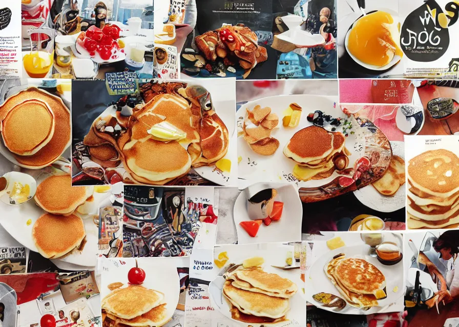 Prompt: pancakes for breakfast, magazine collage