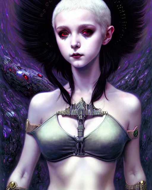 Image similar to portrait of beautiful cute young goth maiden girl with short white hairs in warhammer bikini armor, art by ( ( ( kuvshinov ilya ) ) ) and wayne barlowe and gustav klimt and artgerm and wlop