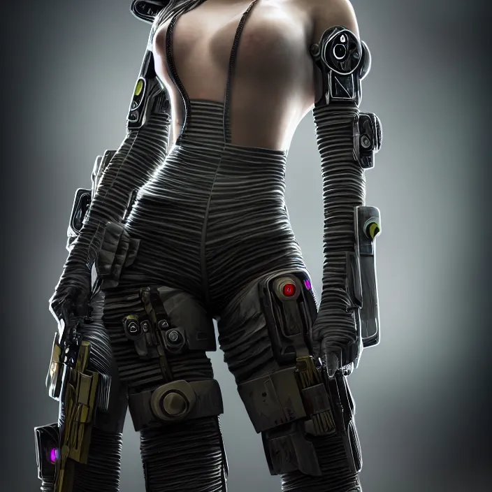 Image similar to full length portrait photograph of a real-life beautiful woman cyberpunk soldier. Extremely detailed. 8k