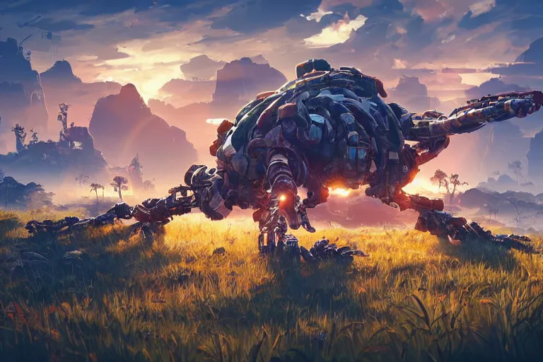 Image similar to shellsnapper machine mecanical creature robot of horizon forbidden west horizon zero dawn radiating a glowing aura global illumination ray tracing hdr fanart arstation by ian pesty and alena aenami artworks in 4 k