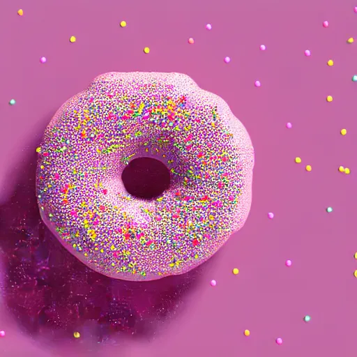 Image similar to 3 d render of realistic pink frosted donut with sprinkles