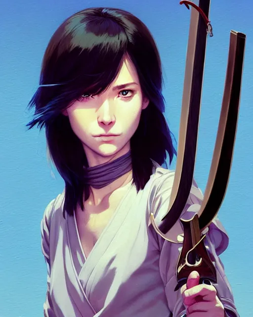 Image similar to portrait of four handed swordsman | | very very fantasy!!!, fine - face, audrey plaza, realistic shaded perfect face, fine details. anime. realistic shaded beautiful lighting poster by ilya kuvshinov katsuhiro otomo ghost - in - the - shell, magali villeneuve, artgerm, jeremy lipkin and michael garmash and rob rey