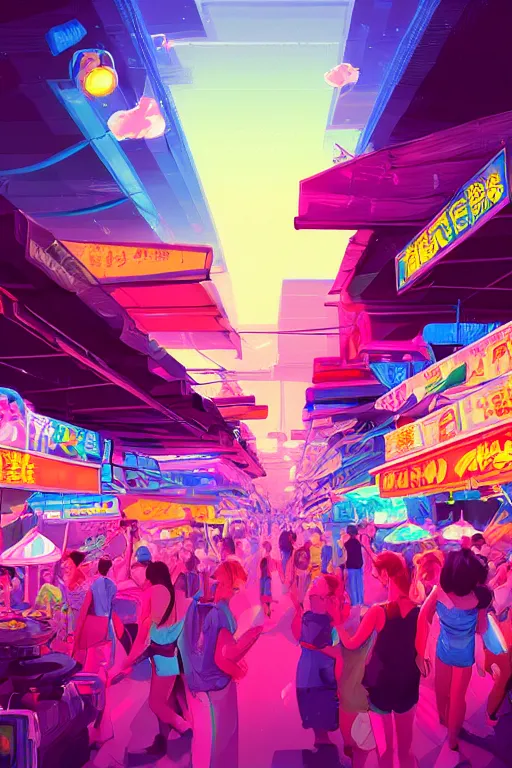 Prompt: taiwna night market, retrowave art, trending on art station