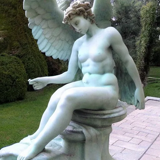 Prompt: very beautiful girl statue marble angel by Michelangelo