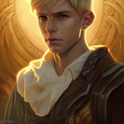 Image similar to an epic fantasy comic book style portrait painting of a young blonde boy wearing plain thief clothes, d & d, fantasy, intricate, elegant, highly detailed, digital painting, artstation, concept art, matte, sharp focus, illustration, art by artgerm and greg rutkowski and alphonse mucha, wheel of time style