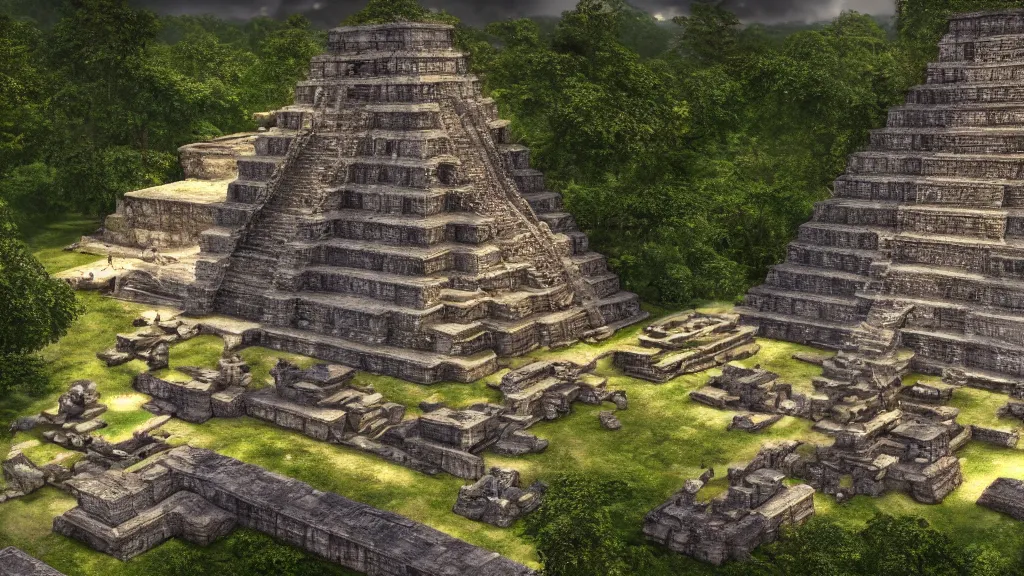 Image similar to Ancient maya temples, fantasy artwork, very very very beautiful scenery, hd, hdr, ue5, ue6, unreal engine 5, cinematic 4k wallpaper, 8k, ultra detailed, high resolution, artstation, award winning