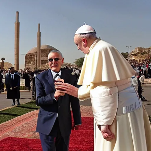 Prompt: award winning photo of the pope dressed as a egypsian faraoh