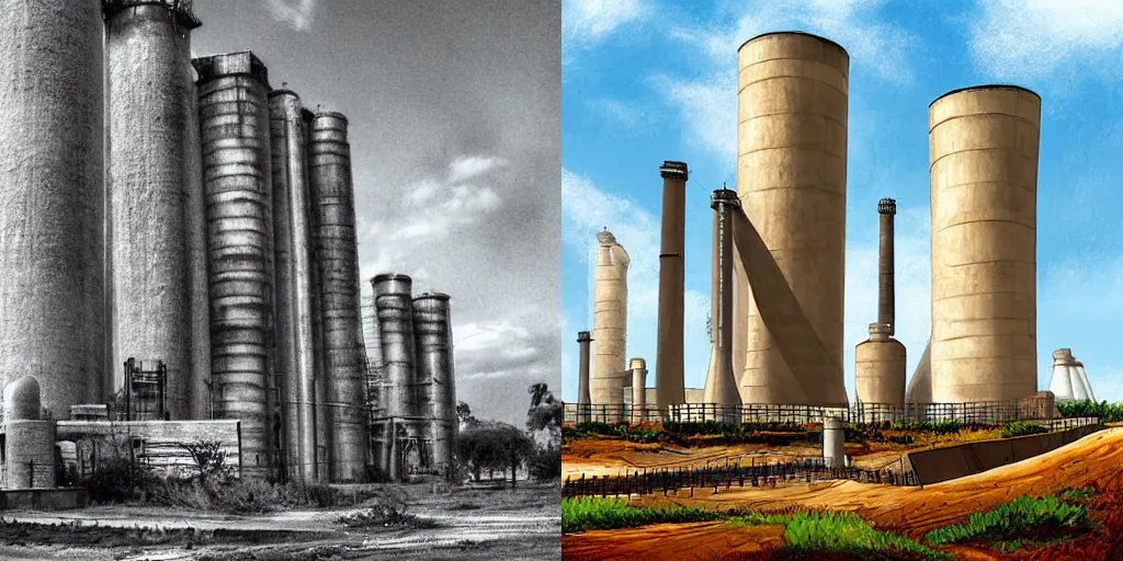Prompt: A cement factory in swahili architecture, fantasy art