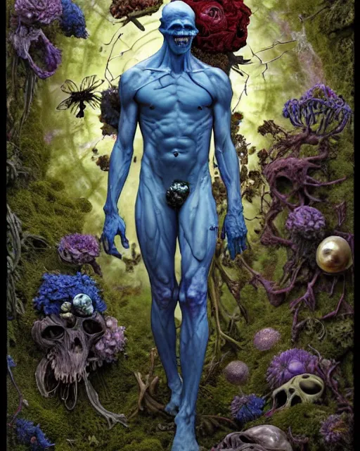 Image similar to the platonic ideal of flowers, rotting, moss, insects, pearl and praying of cletus kasady ultimate carnage thanos dementor doctor manhattan chtulu nazgul davinci, detailed, intricate, hyperrealism, intense, scary, decay, dmt, art by brock hofer and artgerm and greg rutkowski and alphonse mucha