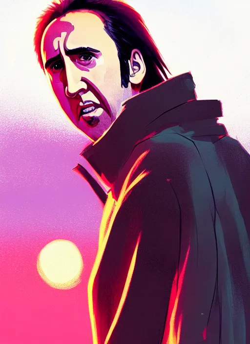 Prompt: portrait of nicolas cage from mandy, red sky background woodland landscape illustration concept art anime key visual trending pixiv fanbox by wlop and greg rutkowski and makoto shinkai and studio ghibli and kyoto animation