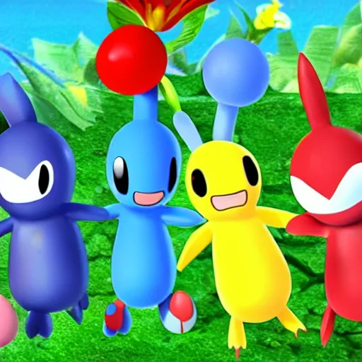 Prompt: Pikmin in the style of Pokémon anime