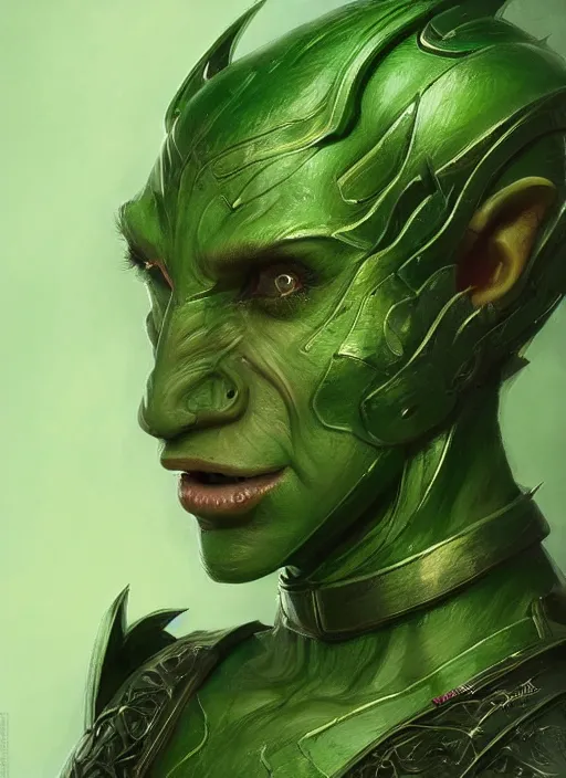 Prompt: beautiful green human face orc female, portrait, vibrant green tone, beautiful face, elvish, full plated armor intricate, elegant, highly detailed, trending on artstation, by ilja repin, by artgerm, by greg rutkowski, digital painting
