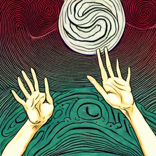 Image similar to eldritch god clasps the earth within two fingers, 4 k, digital art, junji ito