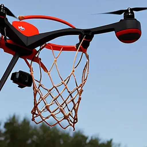 Image similar to flying drone with basketball hoop and backboard on drone body