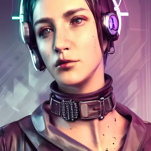 Prompt: detailed realistic cyberpunk female character cyberpunk wearing leather steel collar around neck, realistic, art, beautiful, 4K, collar, choker, collar around neck, punk, artstation, detailed, female, woman, choker, cyberpunk, neon, punk, collar, choker, collar around neck, thick collar, choker around neck, wearing choker, wearing collar,