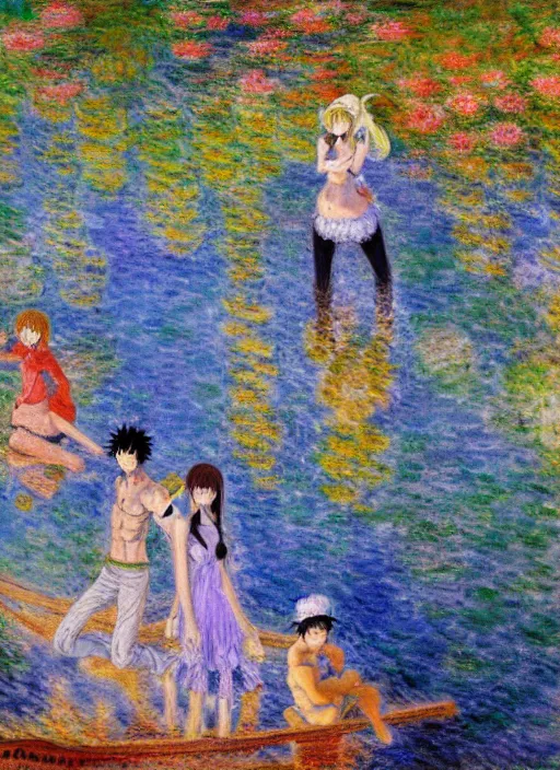 Prompt: a one piece scene, very anime, trending artwork, 4 k, anime painter studio, an impressionist style by claude monet