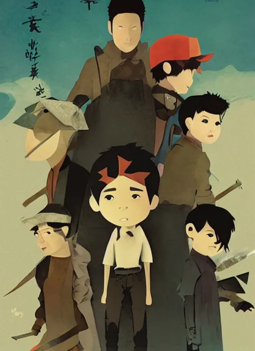 Prompt: poster for a film animation called ( the boy who drew triangles ), 8 k, hd, dustin nguyen, akihiko yoshida, greg tocchini, greg rutkowski, cliff chiang