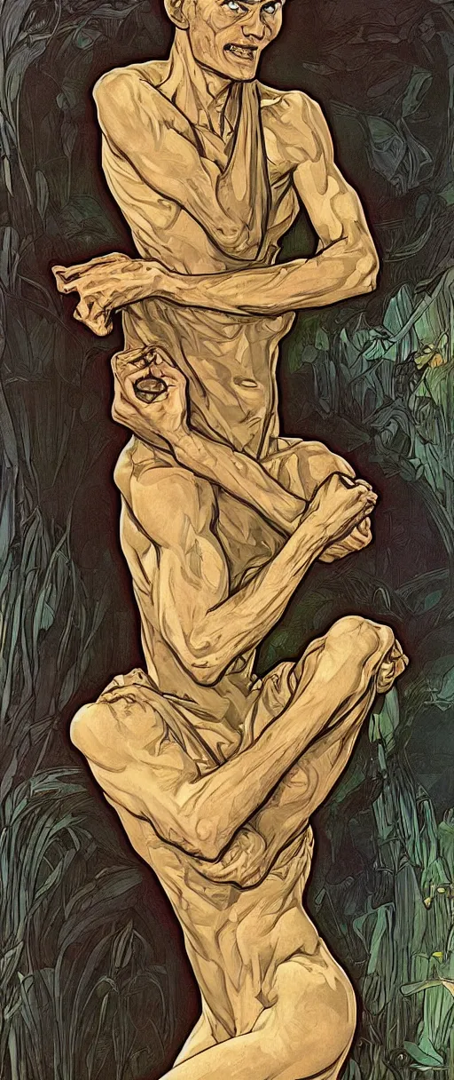 Prompt: vitalik buterin as gollum, art by artgerm and greg rutkowski and alphonse mucha