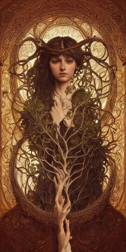 Image similar to ultra realistic illustration, a statue of the tree of life, intricate, elegant, highly detailed, digital painting, artstation, concept art, smooth, sharp focus, illustration, art by artgerm and greg rutkowski and alphonse mucha