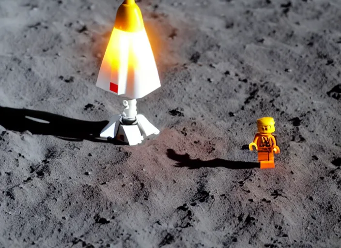 Image similar to a Lego rocket landing on the Moon