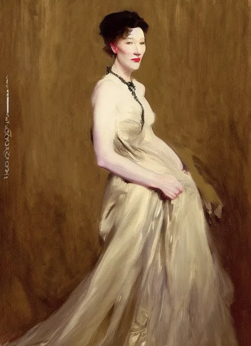 Prompt: portrait of cate blanchett in evening dress, by john singer sargent