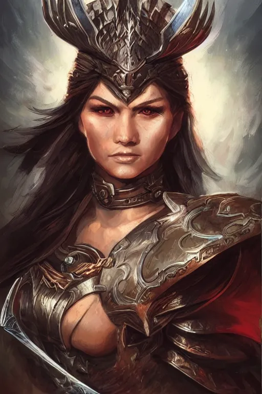 Image similar to a portrait of a strong female warrior by Ross Tran and jeff easley