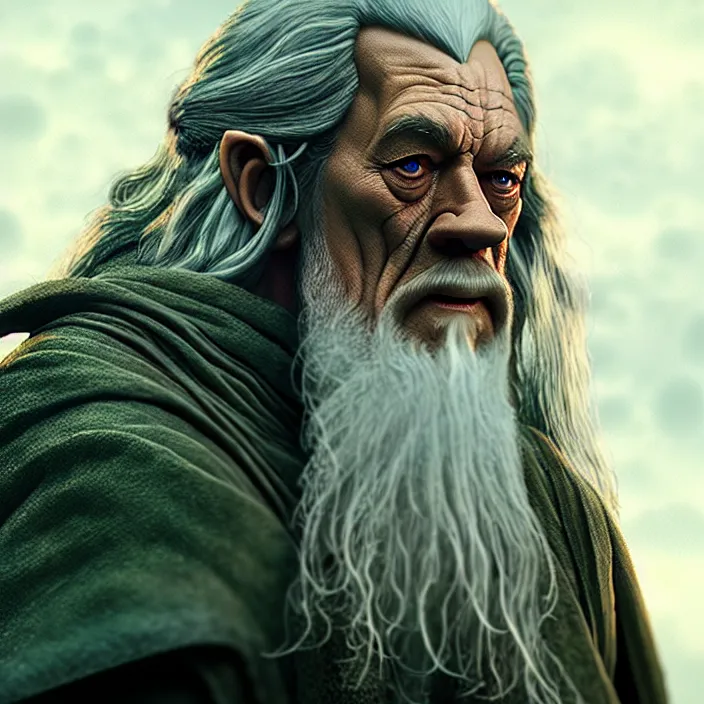 Prompt: film still of gandalf starring as the hulk, epic professional digital art, best on artstation, cgsociety, wlop, behance, pixiv, cosmic, epic, stunning, gorgeous, much detail, much wow, masterpiece by dorian cleavanger and stanley lau
