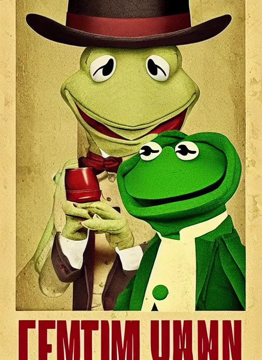 Prompt: poster artwork, portrait of Kermit the Frog, scene from Django Unchained