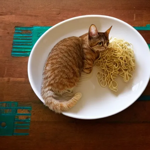 Image similar to noodles on toast cat watching over the food