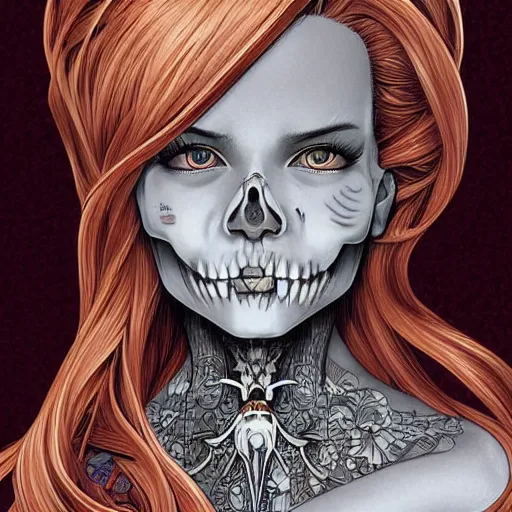 Image similar to anime manga skull portrait young woman skeleton, jessica rabbit, intricate, elegant, highly detailed, digital art, ffffound, art by JC Leyendecker and sachin teng