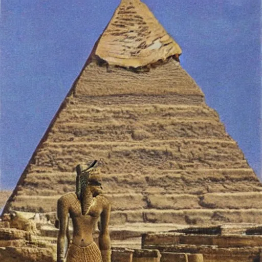 Prompt: Ancient Egypt as it originally looked, white pyramid with gold top, neo-traditional