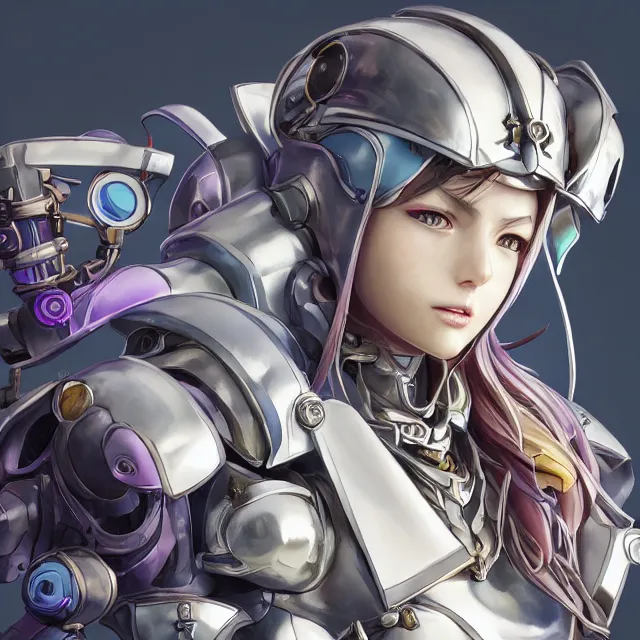 Image similar to studio portrait of lawful good colorful female holy mecha paladin absurdly beautiful, elegant, young cute anime girl, ultrafine hyperrealistic detailed face illustration by kim jung gi, irakli nadar, intricate linework, sharp focus, bright colors, matte, octopath traveler, final fantasy, unreal engine highly rendered, global illumination, radiant light, intricate environment