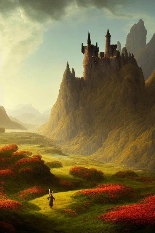 Prompt: a beautiful digital illustration painting of a detailed gothic fantasy endless plains of scottish highlands with castle in the distance, by benoit b. mandelbrot, steven belledin, martin johnson heade, lee madgwick, caspar david friedrich, and david rios ferreira. 8 k resolution trending on artstation concept art digital illustration