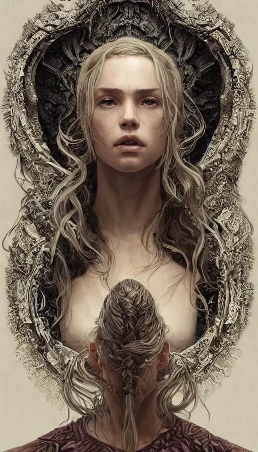 Image similar to sries and whispers, fame of thrones, lord of daggers, neon, fibonacci, sweat drops, intricate fashion clothing, insane, intricate, highly detailed, surrealistic, digital painting, artstation, concept art, smooth, sharp focus, illustration, Unreal Engine 5, 8K, art by artgerm and greg rutkowski and alphonse mucha