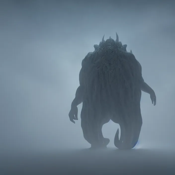 Image similar to a lovecraftian monster emerges out of the clouds, volumetric lighting, fog, atmospheric, high resolution, rendering, octane, redshift