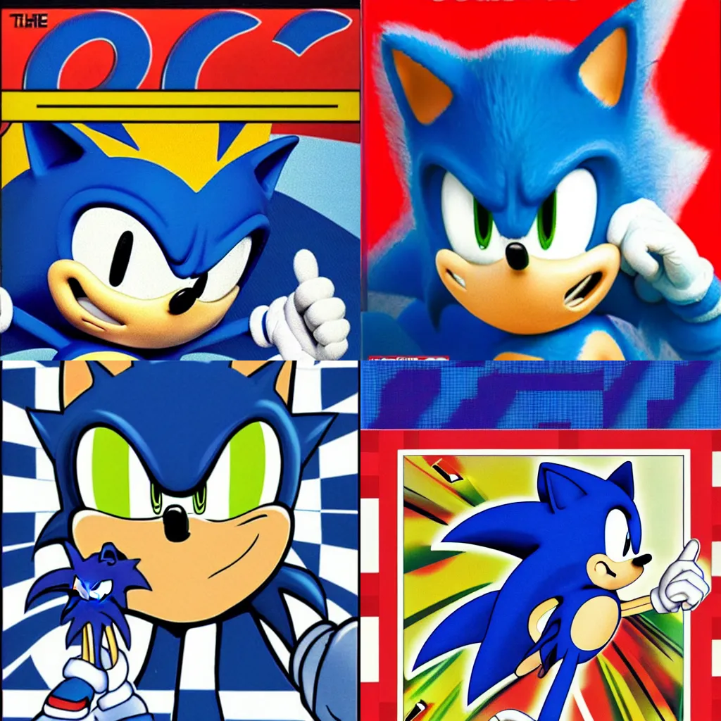 Prompt: the vague shape of sonic the hedgehog, blue checkerboard background, 1 9 9 0 s 1 9 9 2 sega genesis box art, cocaine, party, advertisement