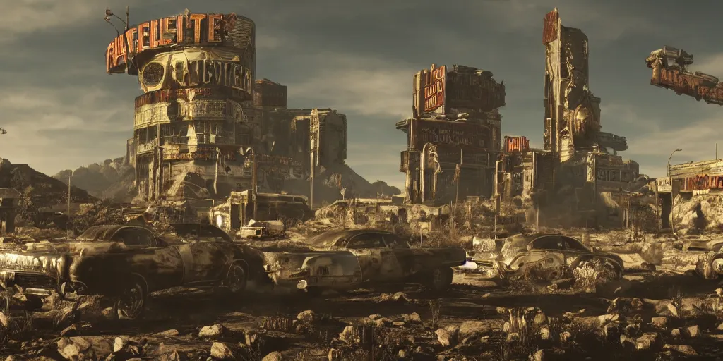 Image similar to fallout new vegas remake, realistic 4 k octane beautifully detailed render, 4 k post - processing, highly detailed, intricate complexity, epic composition, magical atmosphere, cinematic lighting, masterpiece, ultra hd