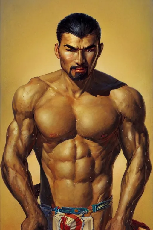 Image similar to beautiful gorgeous bald kazakh guy with a short beard, painted by tom lovell, alex malveda, greg staples