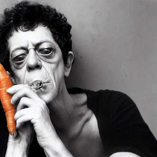 Image similar to lou reed smoking a carrot, photograph, professional, 4 k