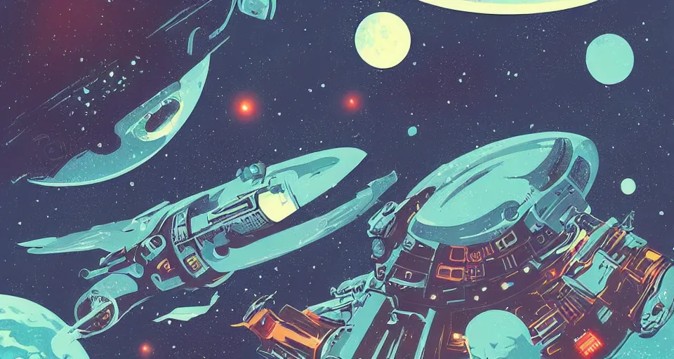 Prompt: retro dark vintage sci-fi, 2D matte gouache book cover illustration, deep space, sci-fi world