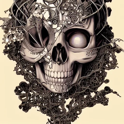 Image similar to anime manga skull portrait young woman skeleton, robot cyborg, intricate, elegant, highly detailed, digital art, ffffound, art by JC Leyendecker and sachin teng