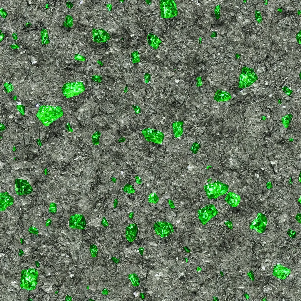 Image similar to long green crystals sticking out of the rock surface, detailed ground terrain albedo texture, flat, 2 d texture, seamless