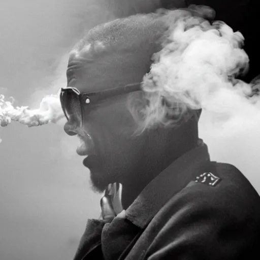 Prompt: samuel jackson getting arrested while exhaling a cloud of smoke, candid photography
