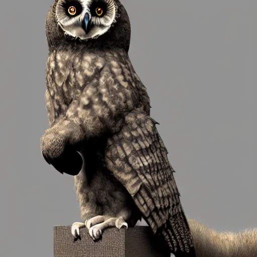 Prompt: a chimera of an owl and a bear, high detail render