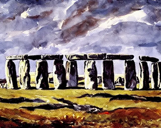 Prompt: Painting of Stonehenge by Jackson Pollock